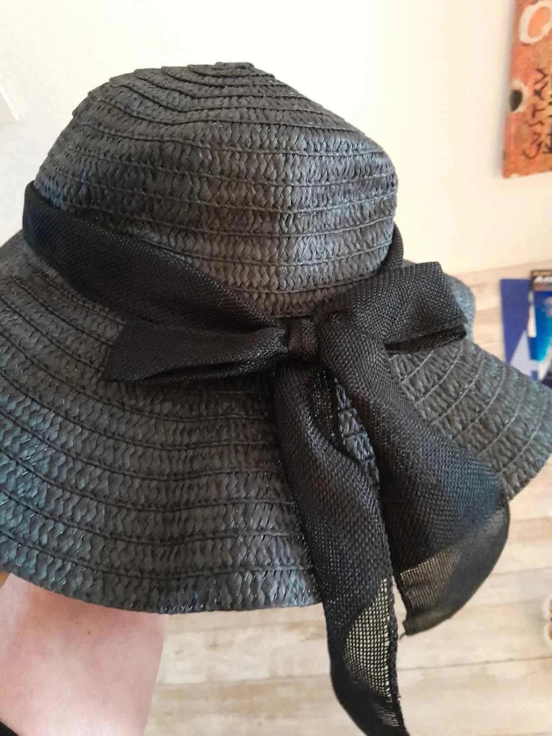 Chapeau en paille avec noeud, couleur Noir – photo 4